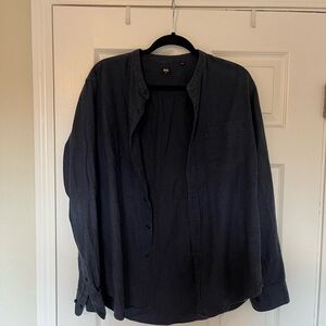 Uniqlo Dark Blue Button-Up Shirt Collarless